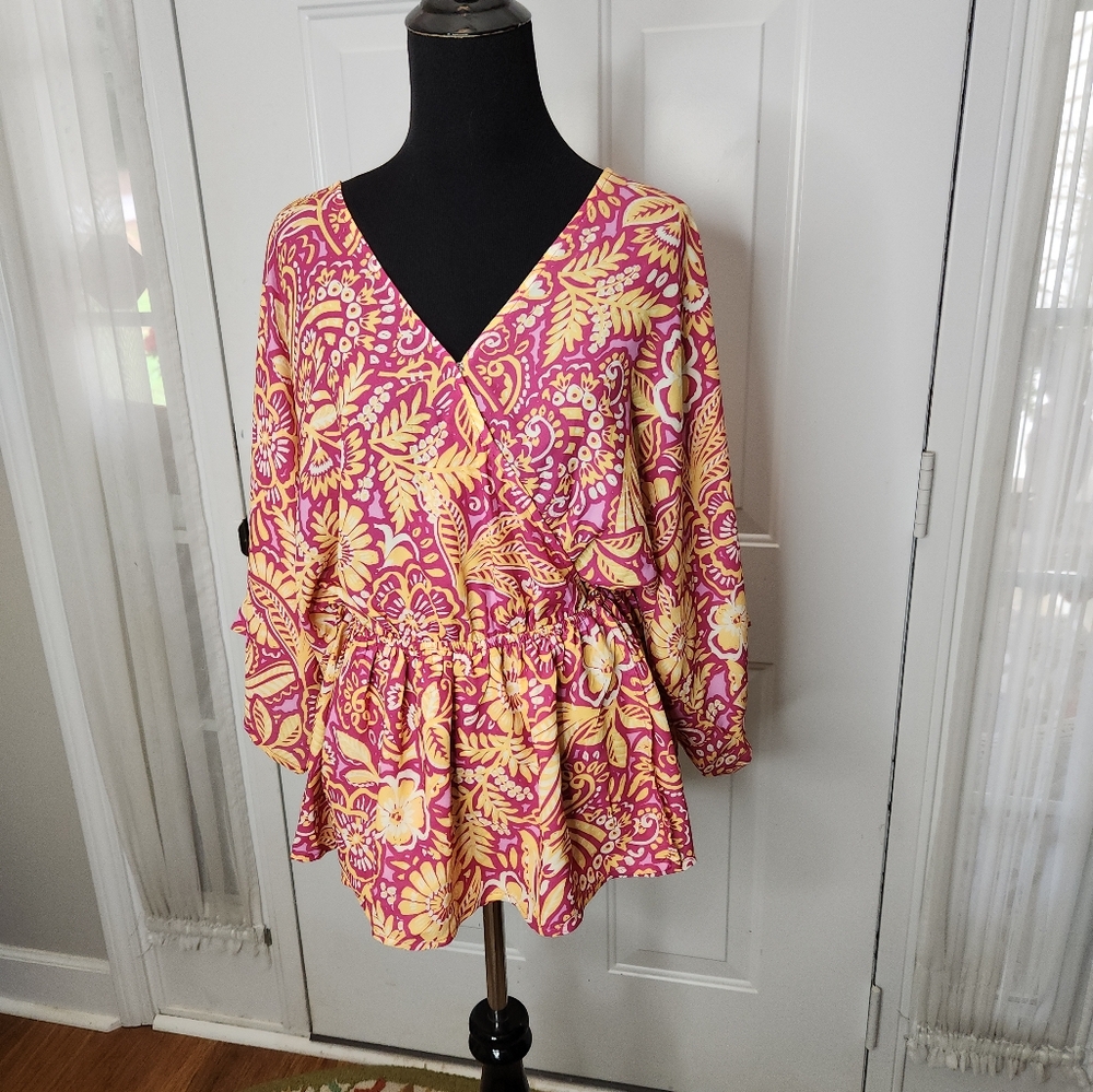 Flying Tomato Magenta Printed Surplice Top Size Medium